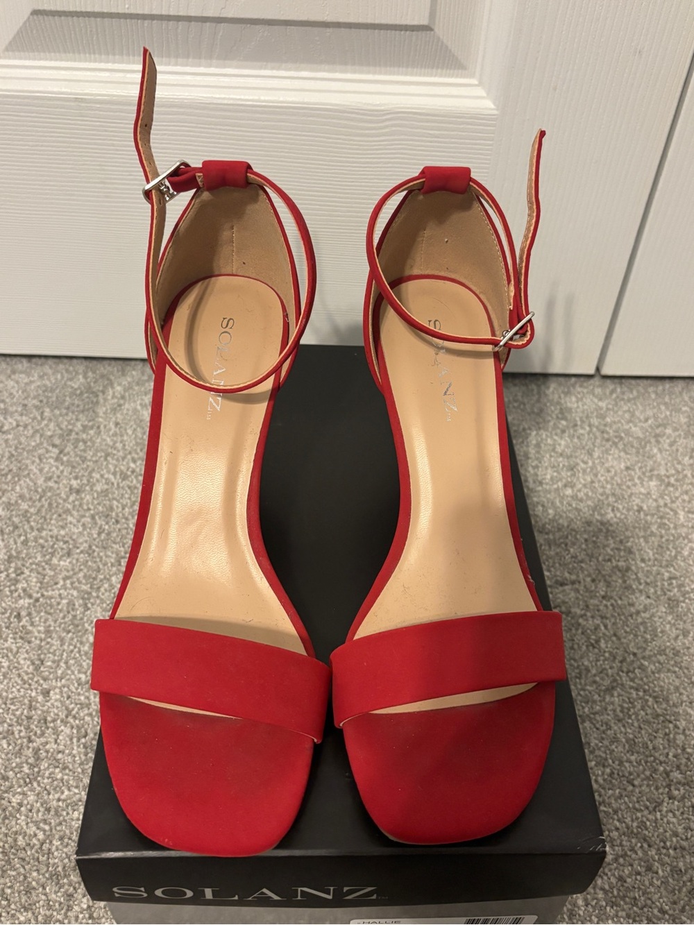 Solanz Red Suede Ankle-Strap Heels for Women